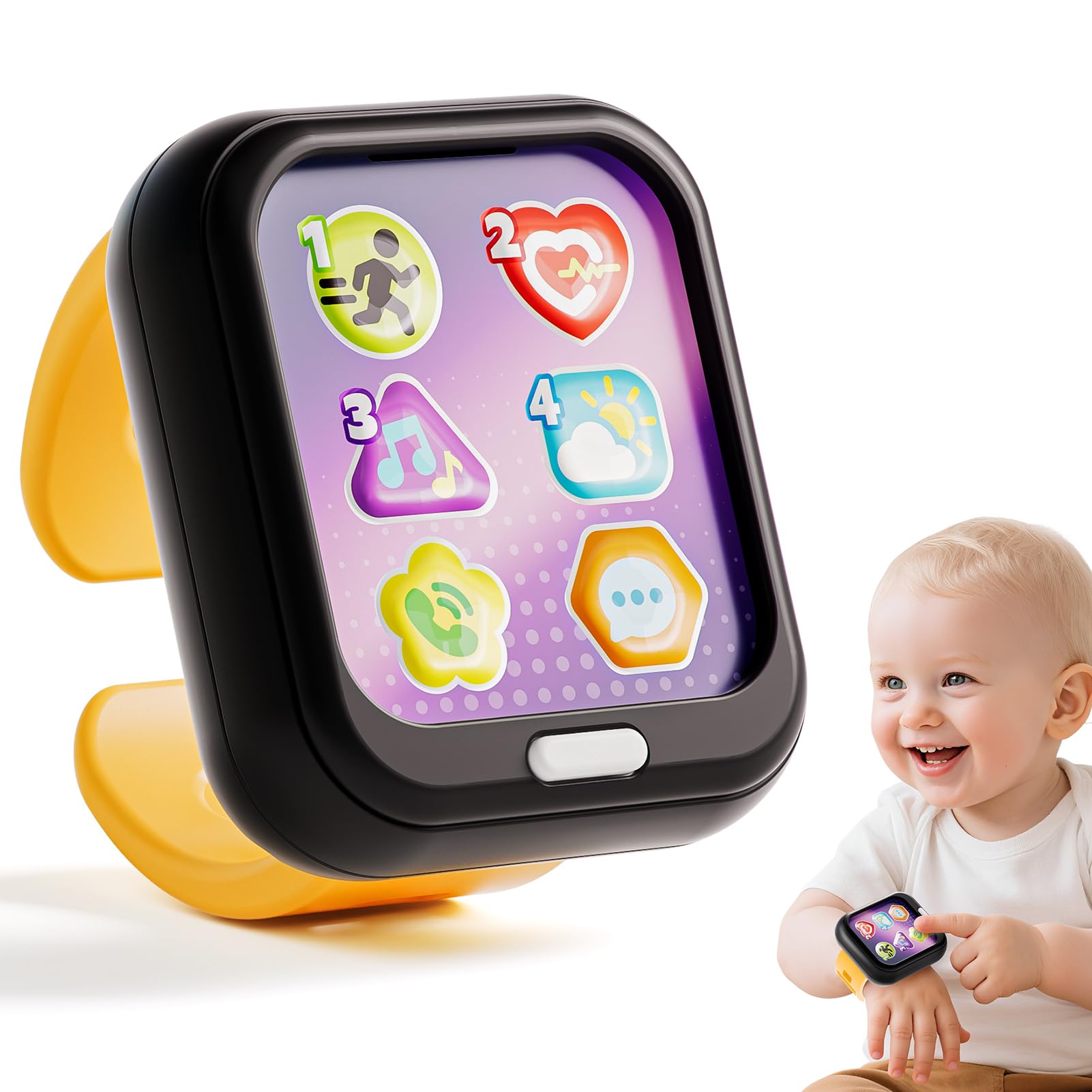 HOLA Watch close-up showing a first-time play experience with screen-free learning.