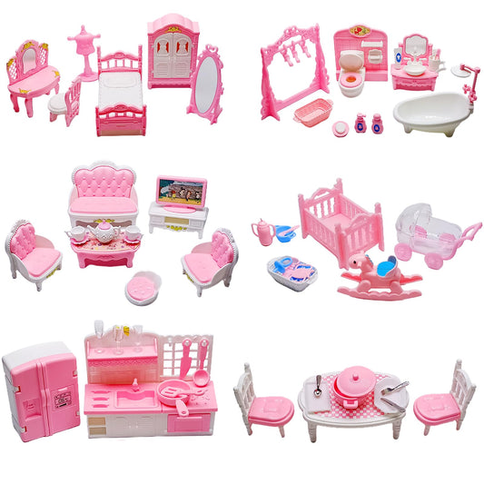 HOLABONITA 75pcs dollhouse furniture set with opening doors for interactive pretend play.