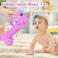 Holaxander Baby Dino plush back crinkle paper for tactile exploration.