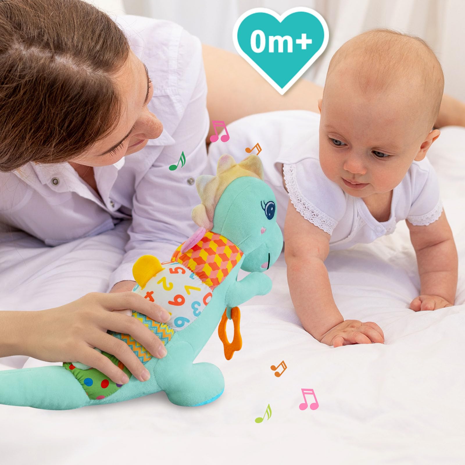 Holaxander baby dino plush tail rattle offers another playful sensory cue for babies.