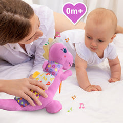 Holaxander Baby Dino plush tail rattle enhances interactive playtime.