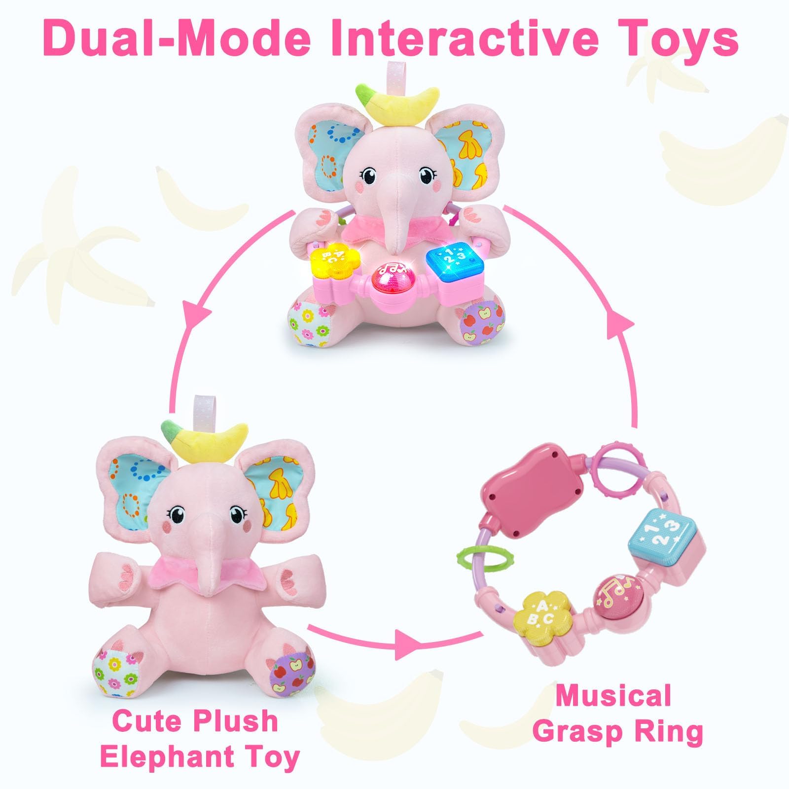 Holaxander elephant toy designed for travel and tummy time on adventures.