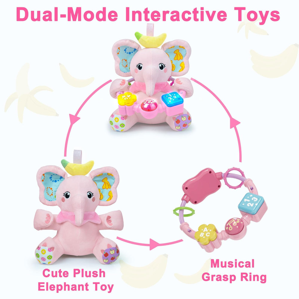 Holaxander elephant toy designed for travel and tummy time on adventures.