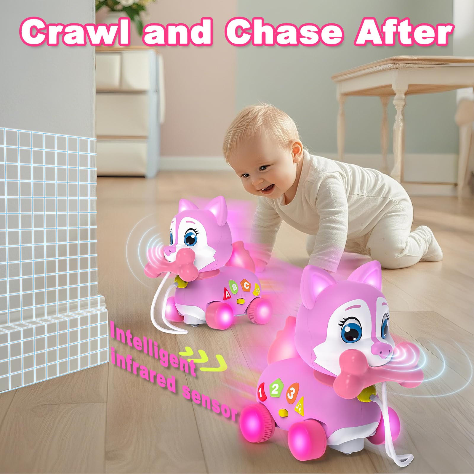 Holaxander toy with wheels aiding crawling and early walking play