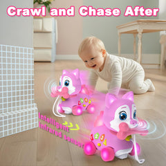 Holaxander toy with wheels aiding crawling and early walking play