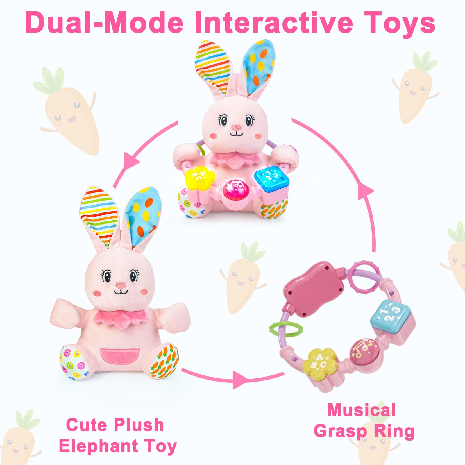 Holaxander baby rabbit plush is soft for tummy time and cuddling.