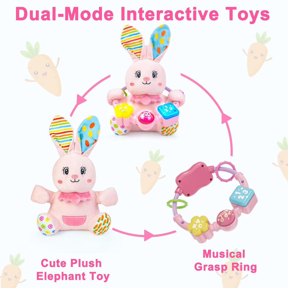 Holaxander baby rabbit plush is soft for tummy time and cuddling.