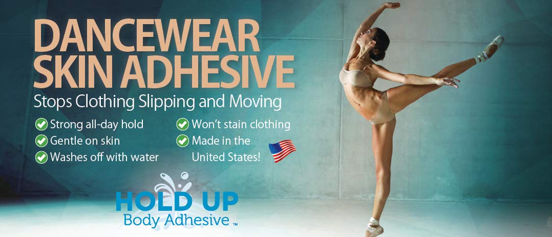 Close-up of Hold Up Body Adhesive showing skin-safe formula for comfortable wear.