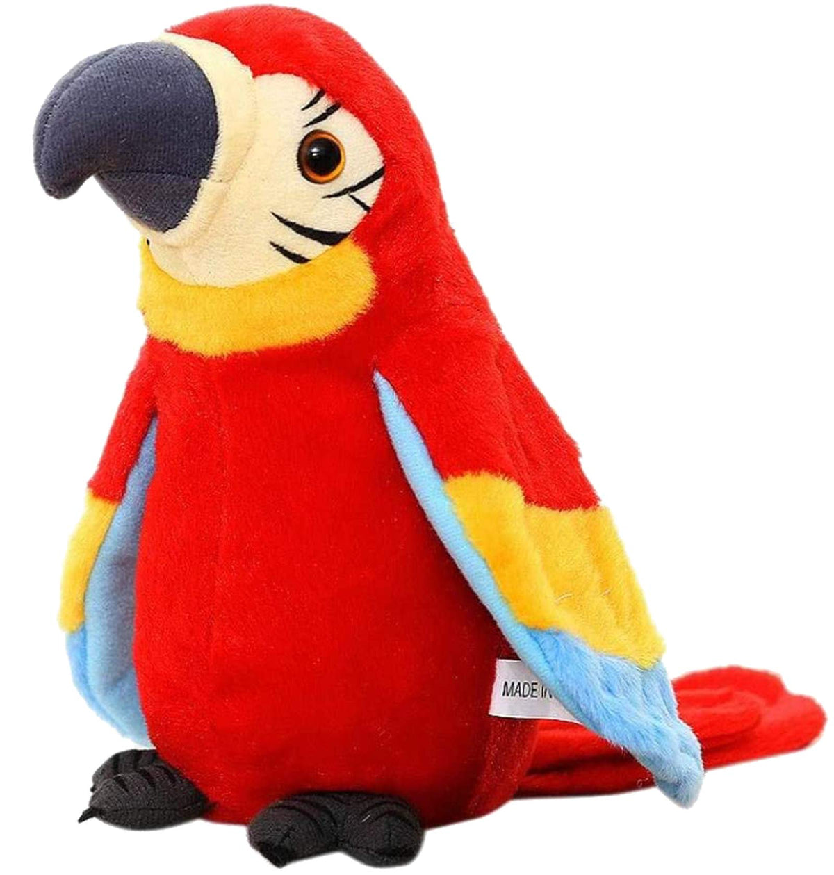 Holiberty Talking Macaw Parrot Plush close-up reveals soft fabric and friendly eyes