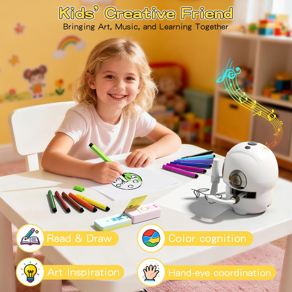 HOLIBIBE drawing robot themed worlds invites imaginative scenes and cognitive growth.