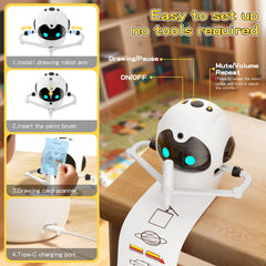 HOLIBIBE drawing robot voice guidance supports step-by-step learning and focus.
