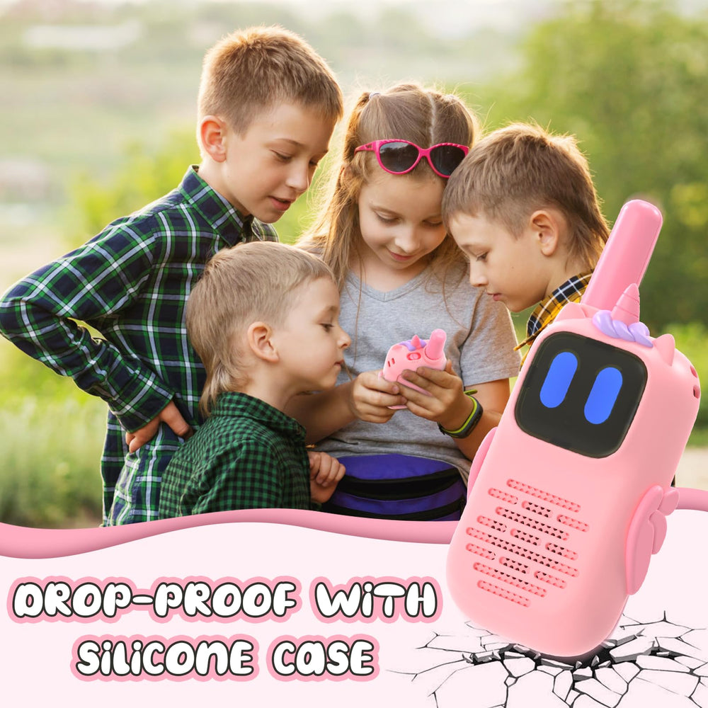 Holiky pink walkie talkie two-channel setup with easy one-push-to-talk use.