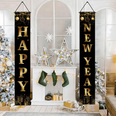 Holiwoer NYE banner black gold designed for photo op moments