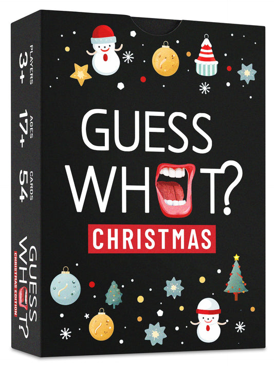 Hollew Guess What box front—compact stocking filler for festive gatherings.