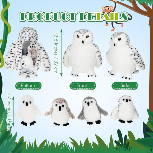 Hollowfly four baby owls plush perched on mommy for imaginative learning