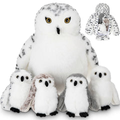 Hollowfly mommy snowy owl with four babies for cozy storage and play
