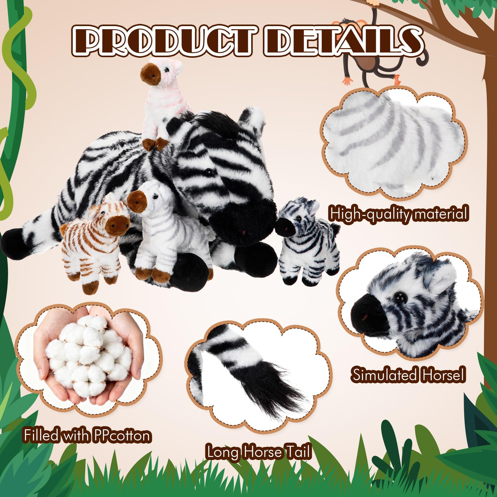 Hollowfly four baby zebras plushes in varied colors for imaginative play