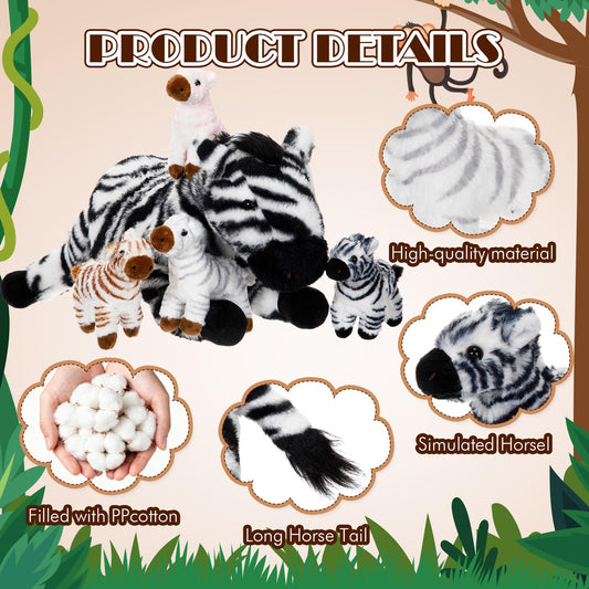 Hollowfly four baby zebras plushes in varied colors for imaginative play
