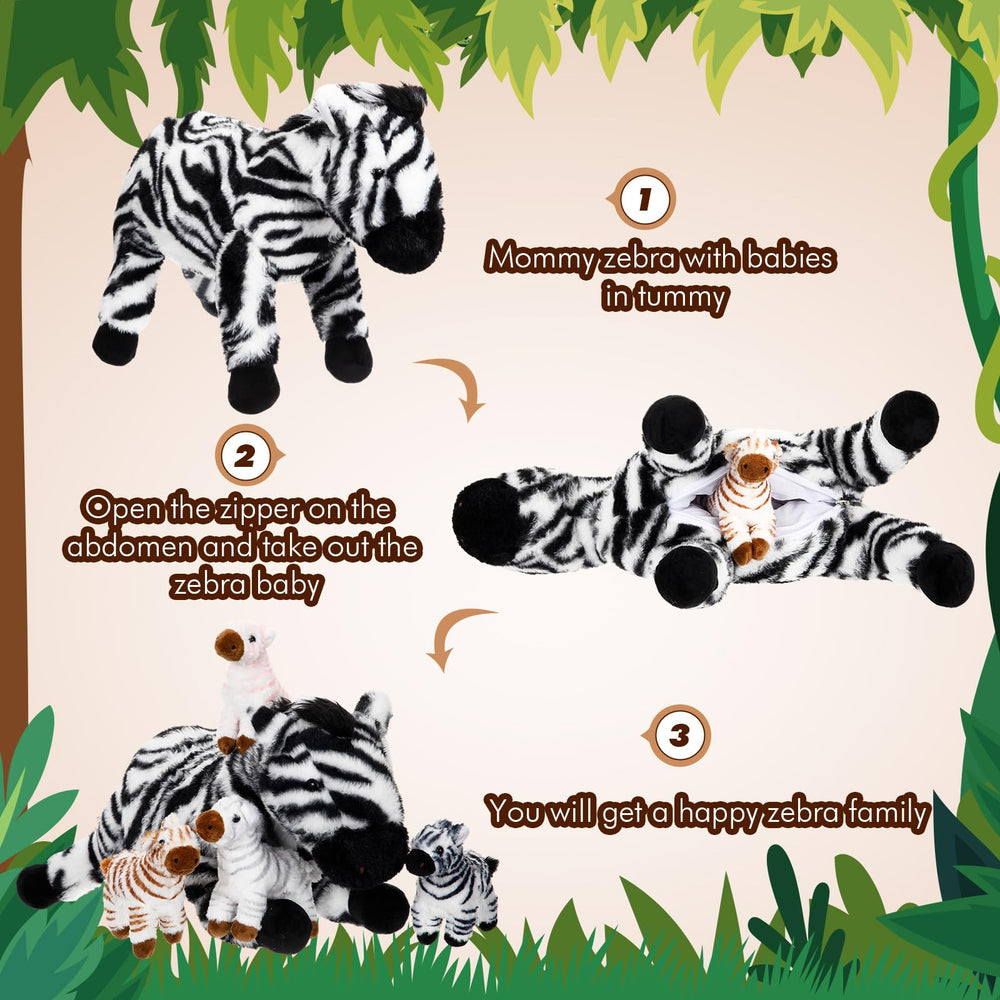 Hollowfly zipper belly design on the zebra plush toy for storage