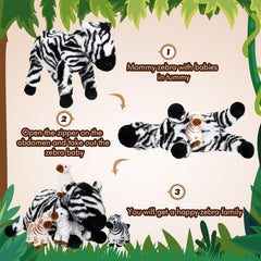 Hollowfly zipper belly design on the zebra plush toy for storage