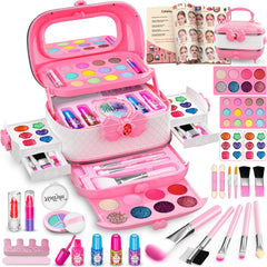 Hollyhi 58 Pcs makeup kit with mirror-case for organized pretend play