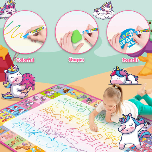 Hollyhi Aqua Water Doodle Mat in use with a child drawing with water pen.