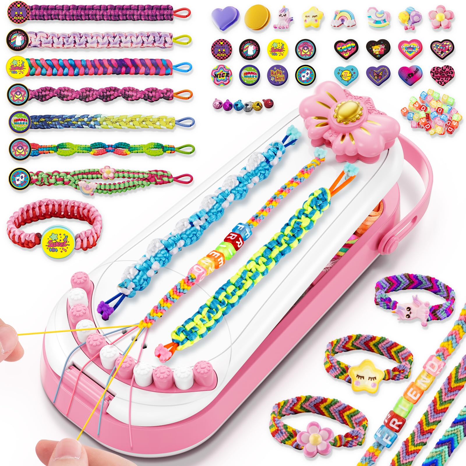 Hollyhi friendship bracelet loom setup shows a kid-friendly craft station for creative projects.