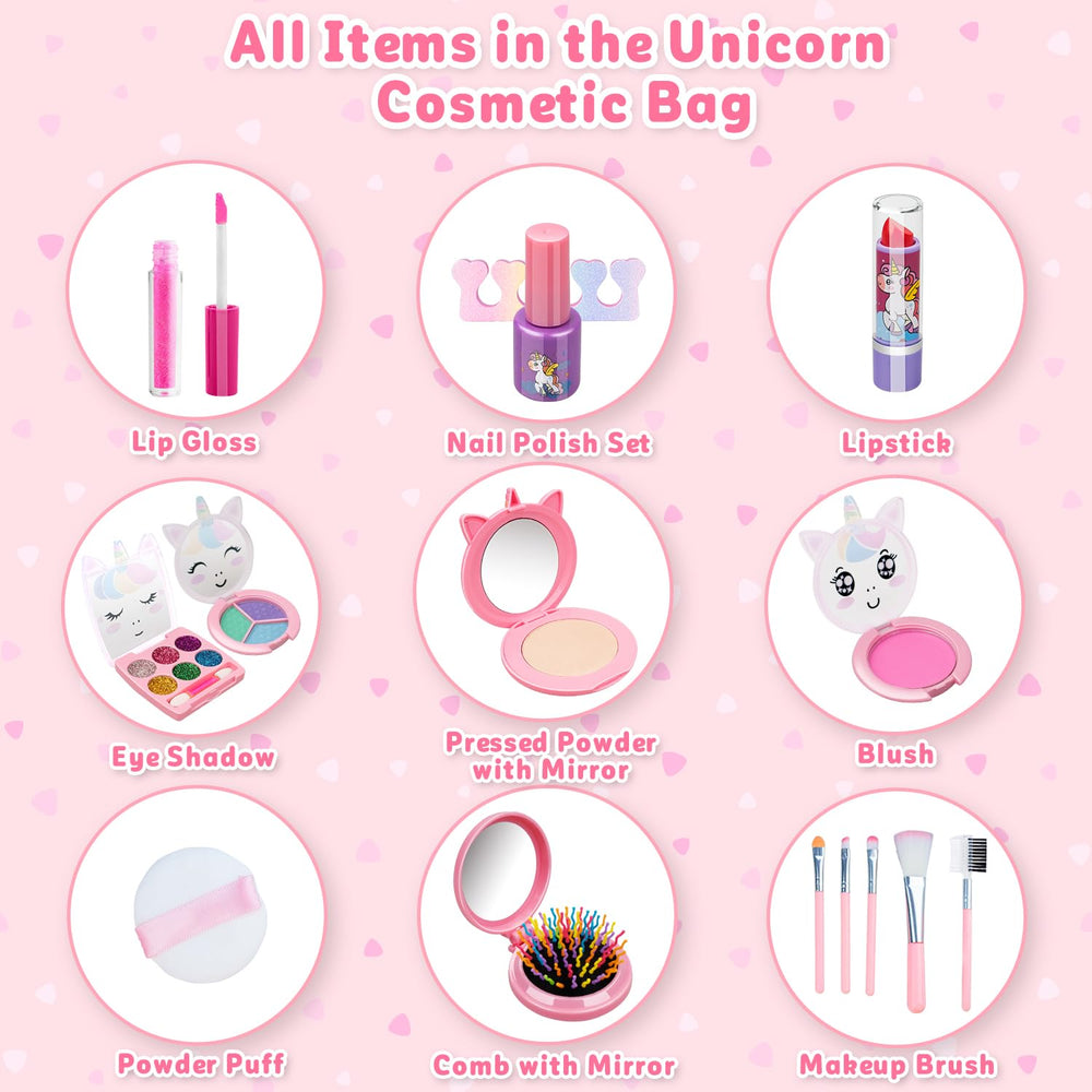 Hollyhi lipstick and lip gloss inside kit for gentle, washable fun