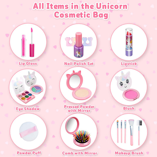 Hollyhi lipstick and lip gloss inside kit for gentle, washable fun