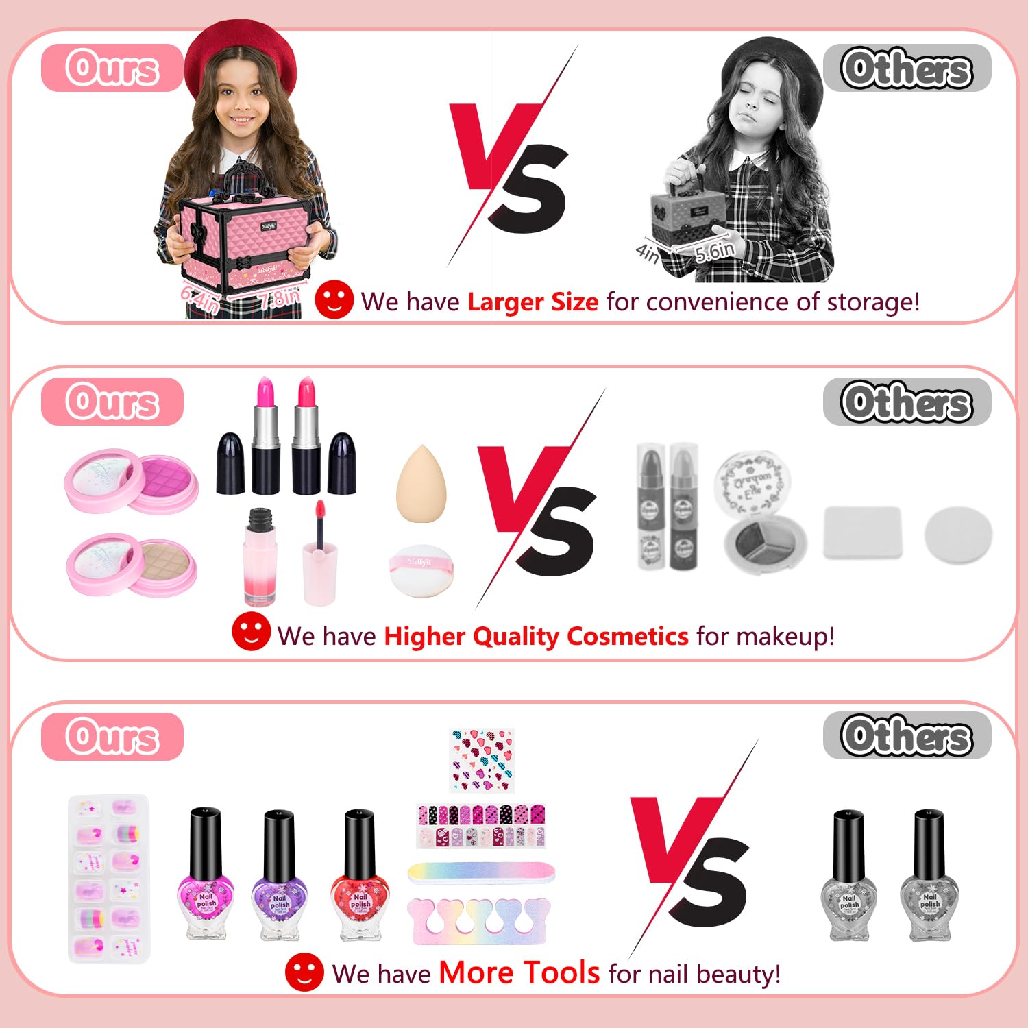 Hollyhi large makeup case for kids with easy portability and handle.