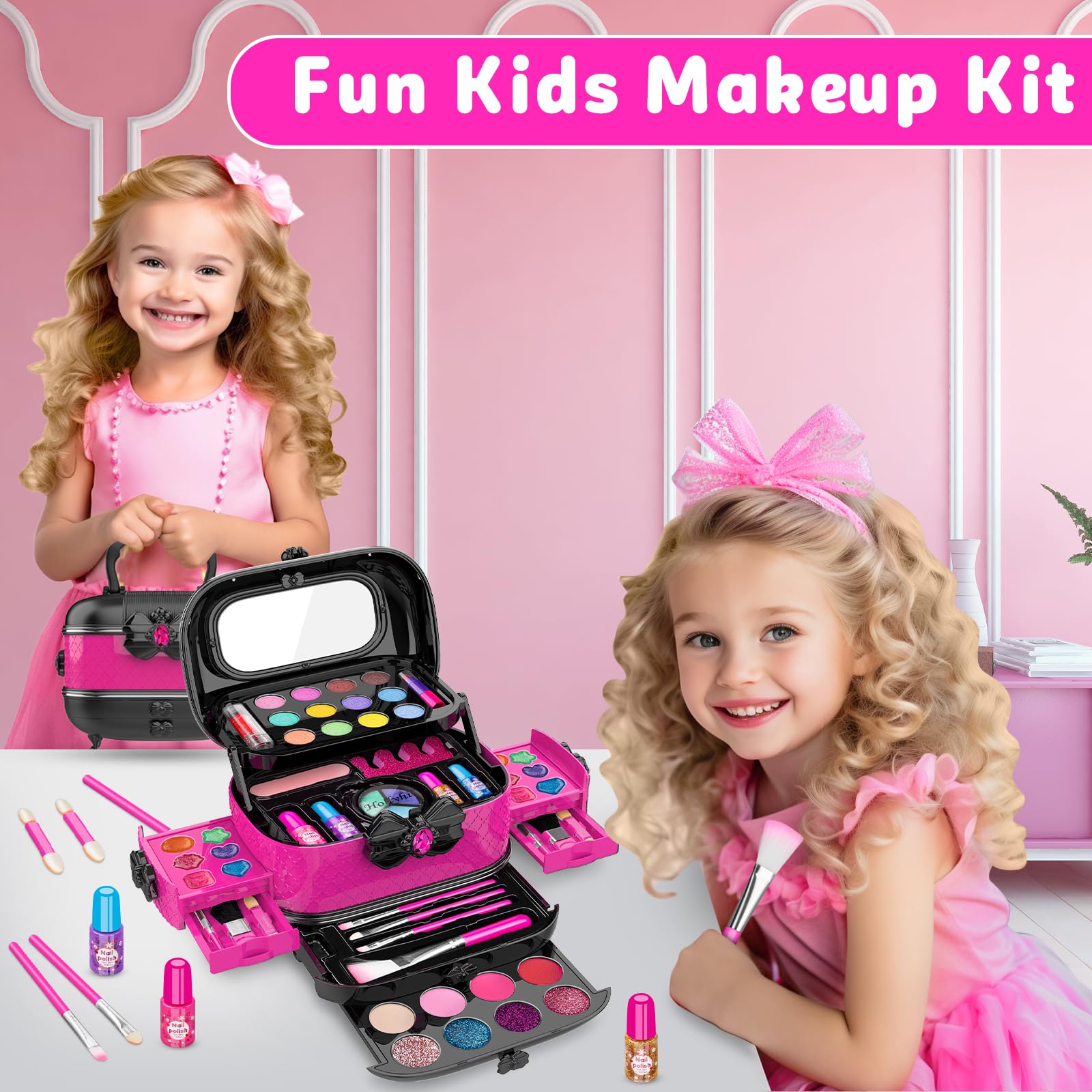 Hollyhi Rose cosmetic case with mirror keeps items organized and portable.