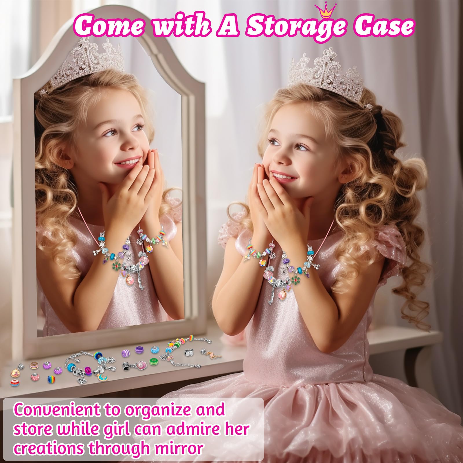 Hollyhi storage box with mirror keeps crafting supplies organized on the go.