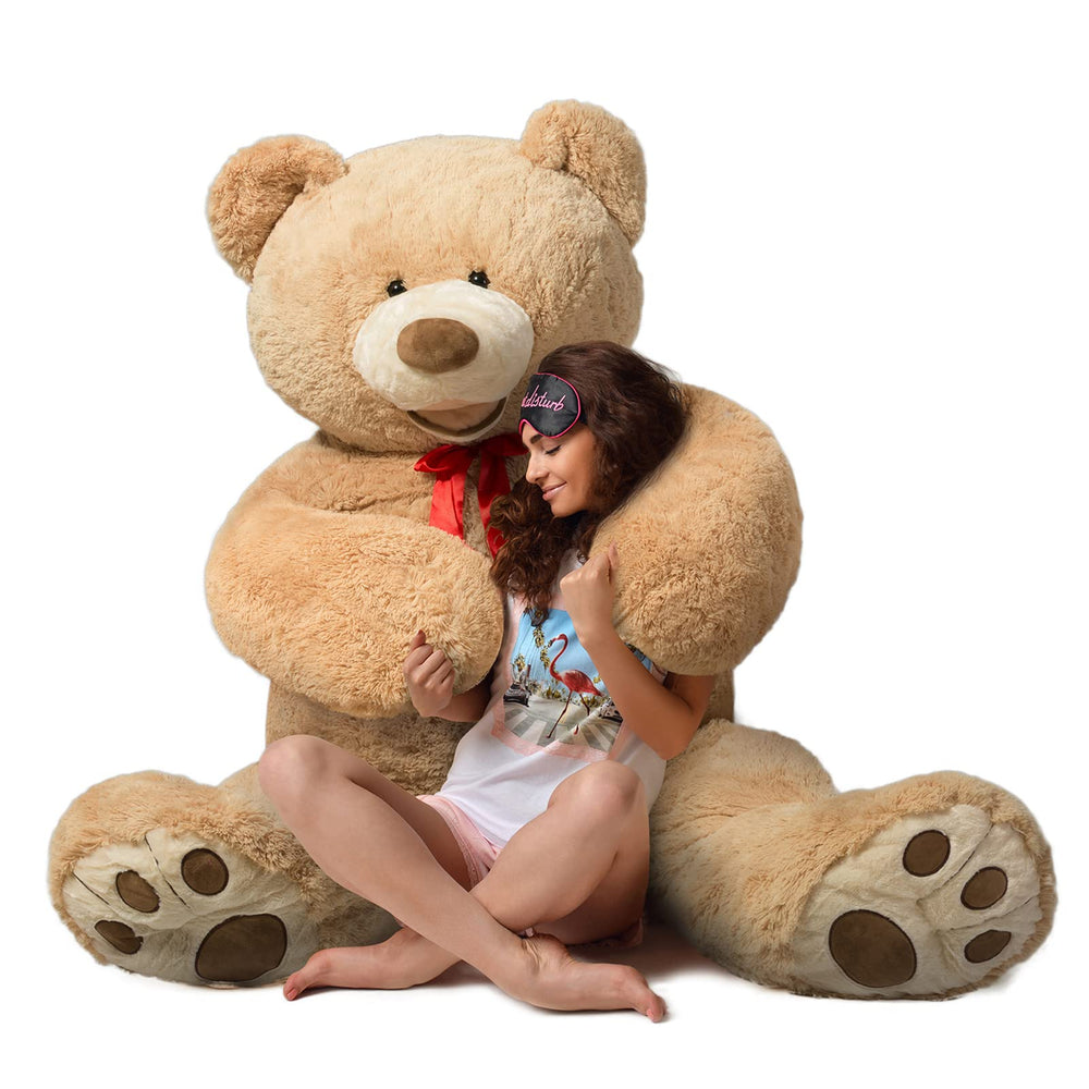 HollyHOME 5ft giant teddy bear in light brown fur for cozy hugs.