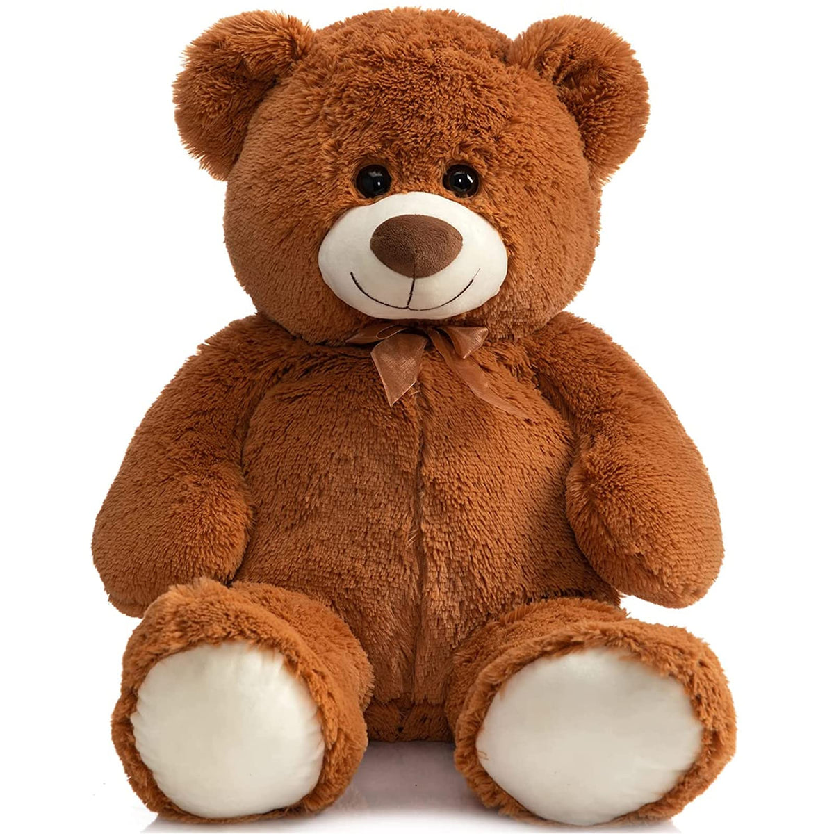 HollyHOME big teddy bear 36-inch brown face close-up highlighting durable stitching for years of hugs.