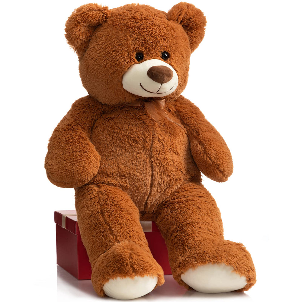 HollyHOME big teddy bear 36-inch brown bedtime snuggle in a cozy setup.