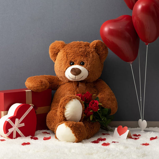 HollyHOME big teddy bear 36-inch brown close-up of secure stitching.