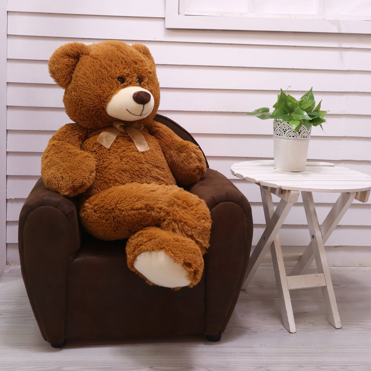 HollyHOME big teddy bear 36-inch brown PP cotton fill for plush comfort.