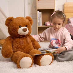 HollyHOME big teddy bear 36-inch brown with ribbon bow ready for gifting.