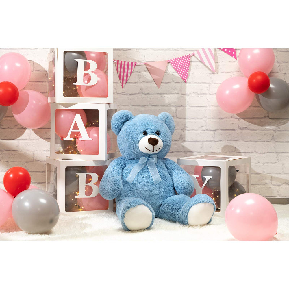 HollyHOME blue teddy bear 36inch close-up, secure stitched eyes for lasting hugs.