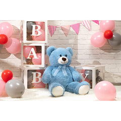 HollyHOME blue teddy bear 36inch close-up, secure stitched eyes for lasting hugs.