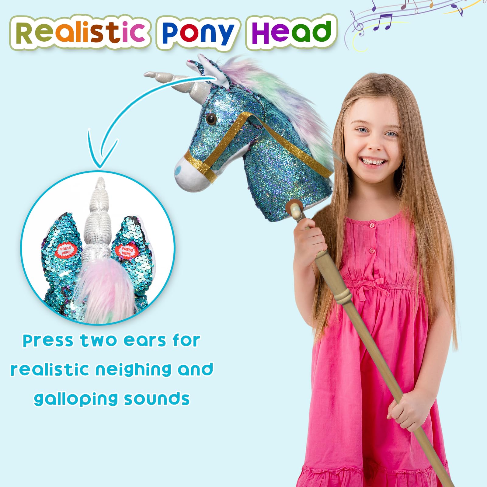 HollyHOME hobby horse with wood wheels supports coordinated movement and pretend adventures.