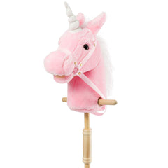 HollyHOME plush unicorn stick horse with wood wheels for imaginative play