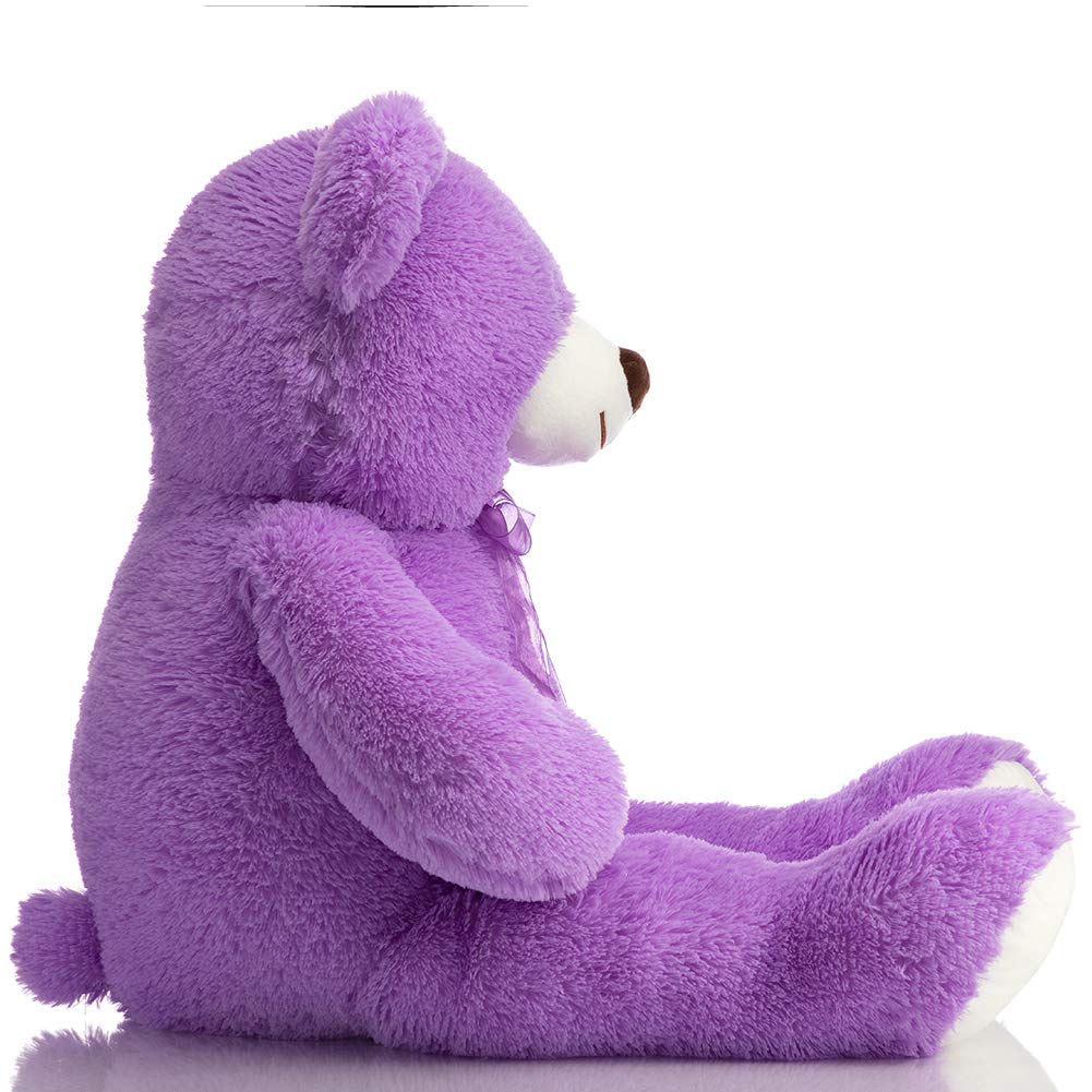 HollyHOME purple teddy bear in a bedroom setup for storytelling