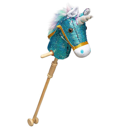 HollyHOME sequin unicorn head on the stick horse boosts imaginative play and balance.