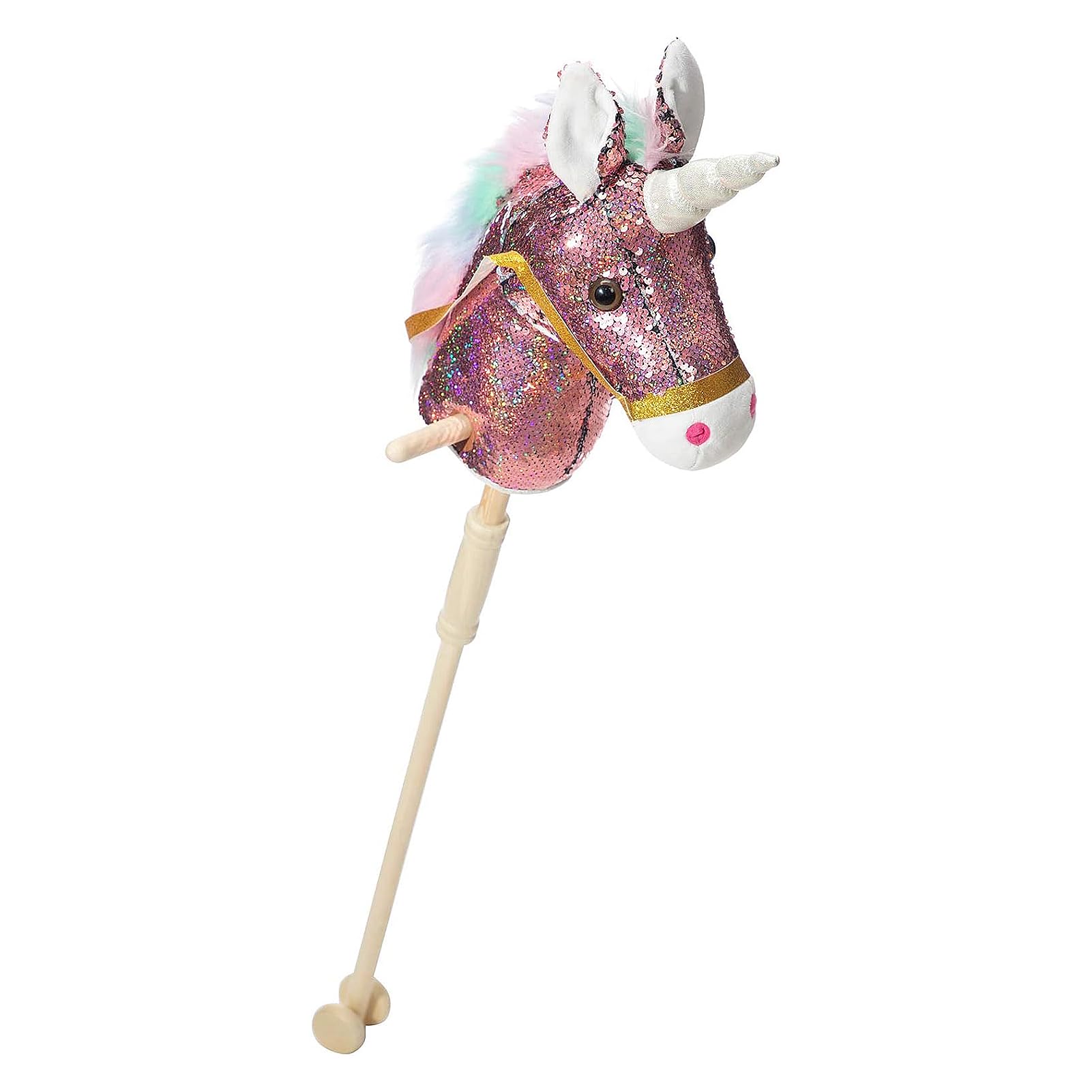 HollyHOME Sequin Unicorn Stick Horse with wheels for active indoor play.