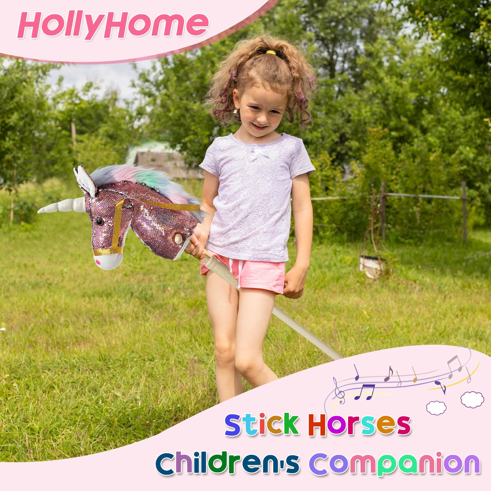 HollyHOME Wooden stick and leather reins provide sturdy balance training during play.