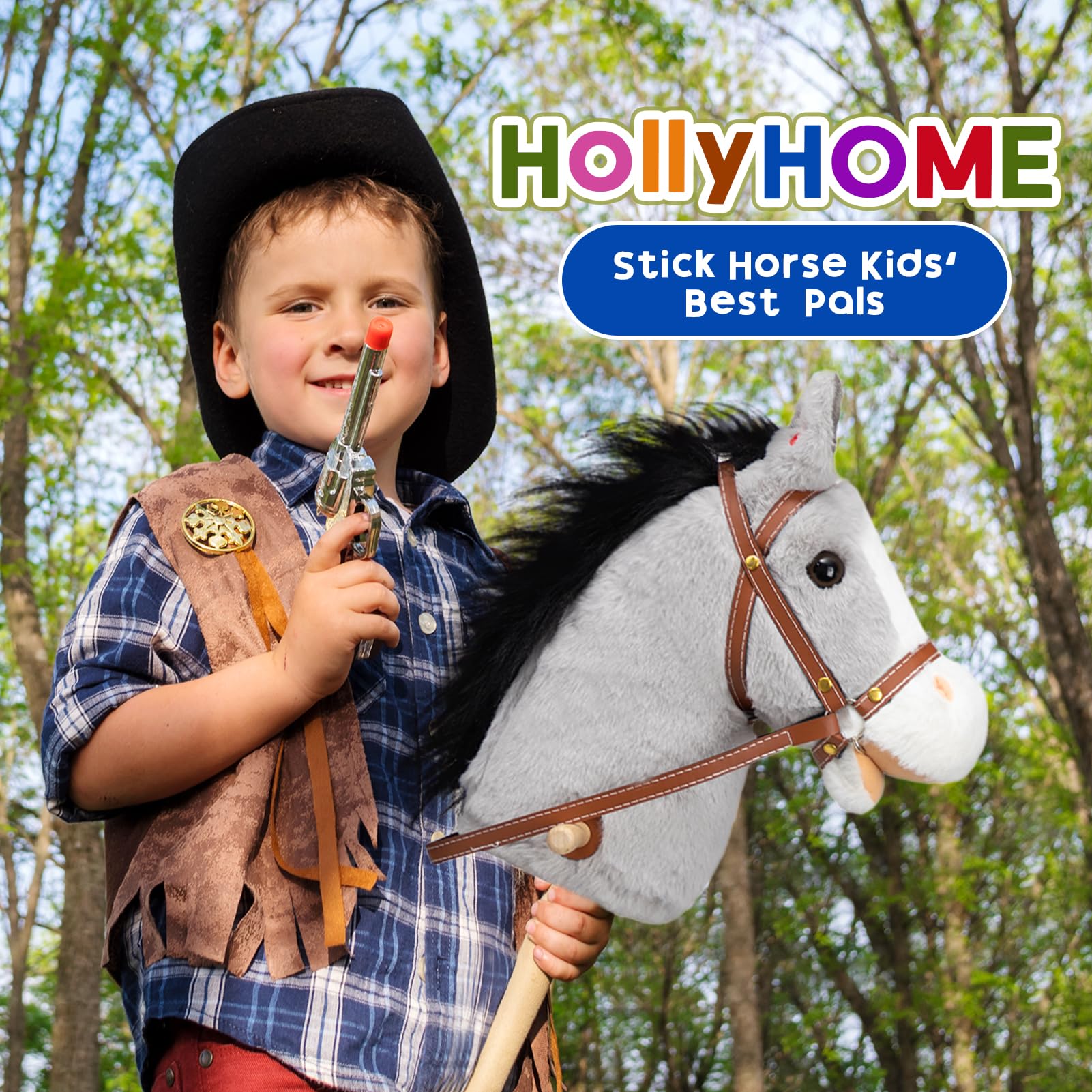 HollyHOME stick horse ears are pressed to reveal neighing sound features.