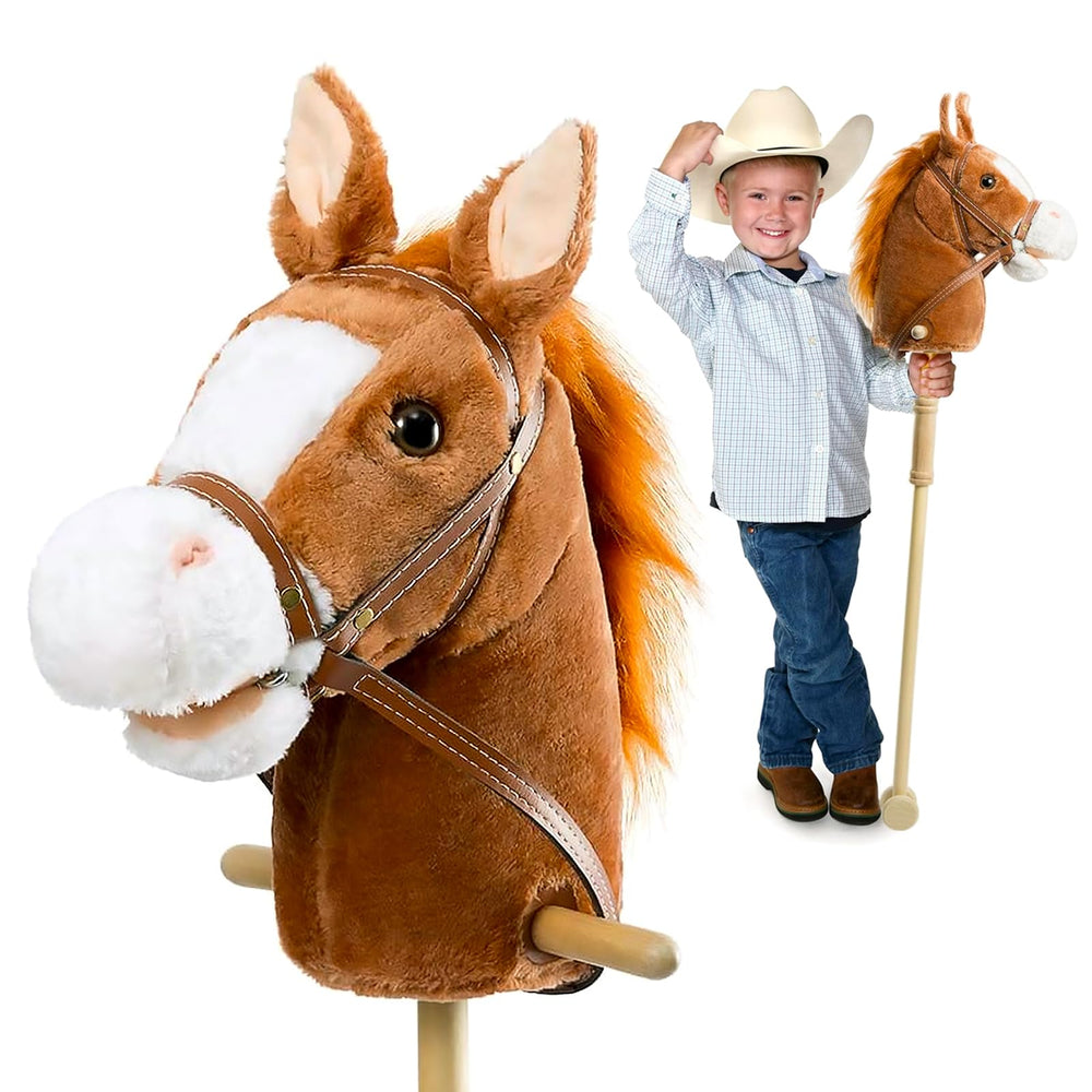 HollyHOME stick horse head close-up with soft fluffy texture for tactile play