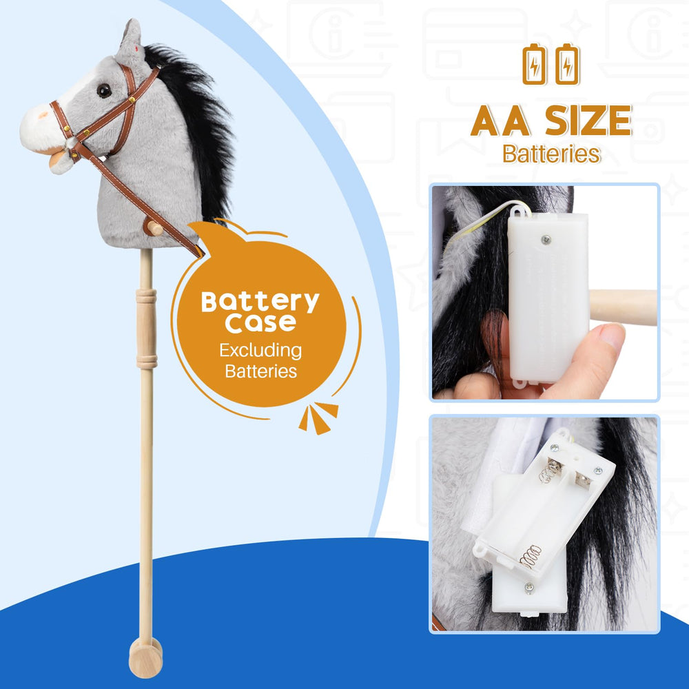 Kids enjoy movement with HollyHOME stick horse on wheels during outdoor play.