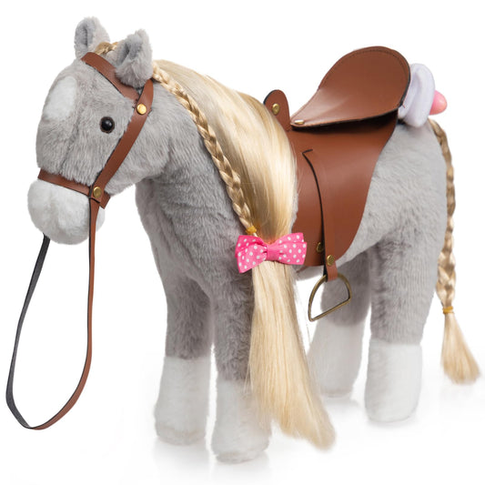 HollyHOME grey plush horse, 11 inches tall, ideal for cuddles.